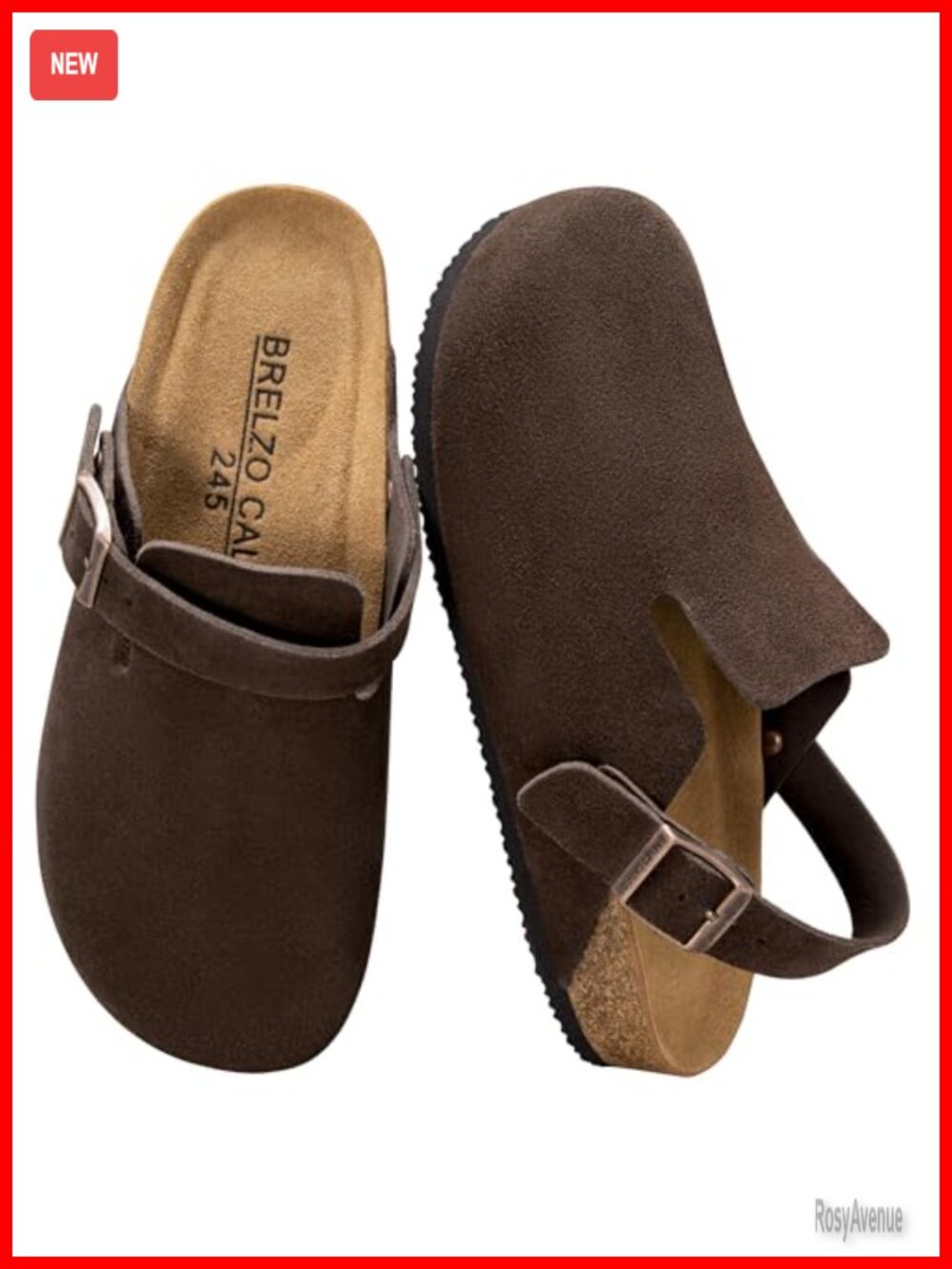 Suede Leather Clogs for Women - Adjustable Buckle Strap Slip-On Shoes